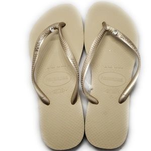 NWOT-Havaianas w/ Crystal Glamour-RGold FlipFlops